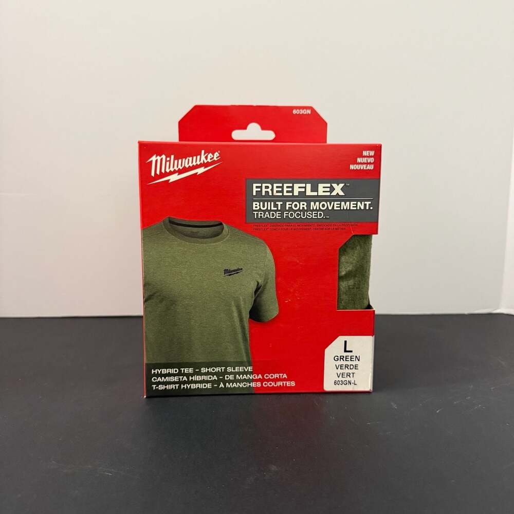 Milwaukee FreeFlex Hybrid Short Sleeve Work Tee, Green, Size L
